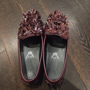 Tod's Dark Red Fringe Loafers